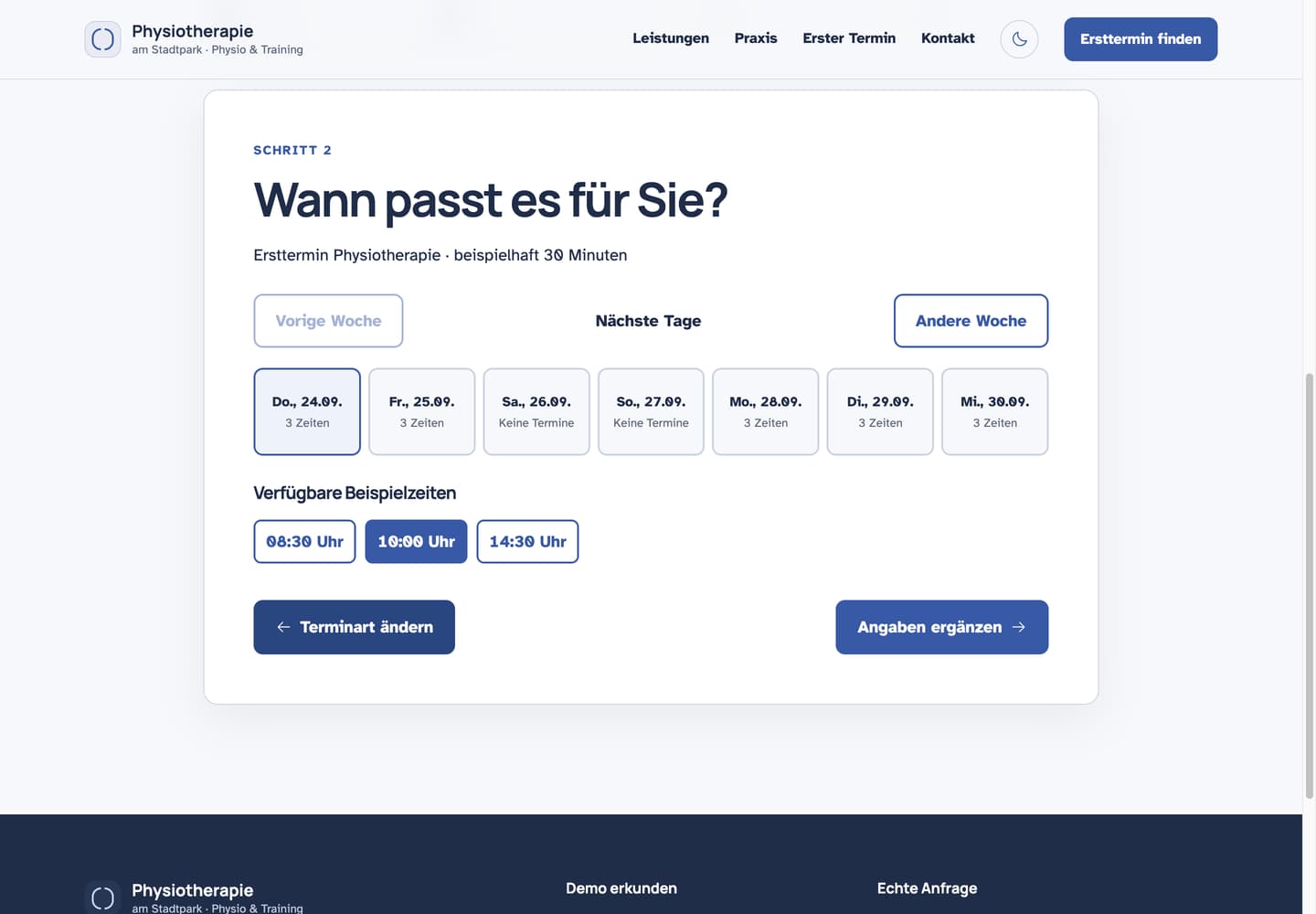 Terminwahl in unserem Praxis-Prototyp.